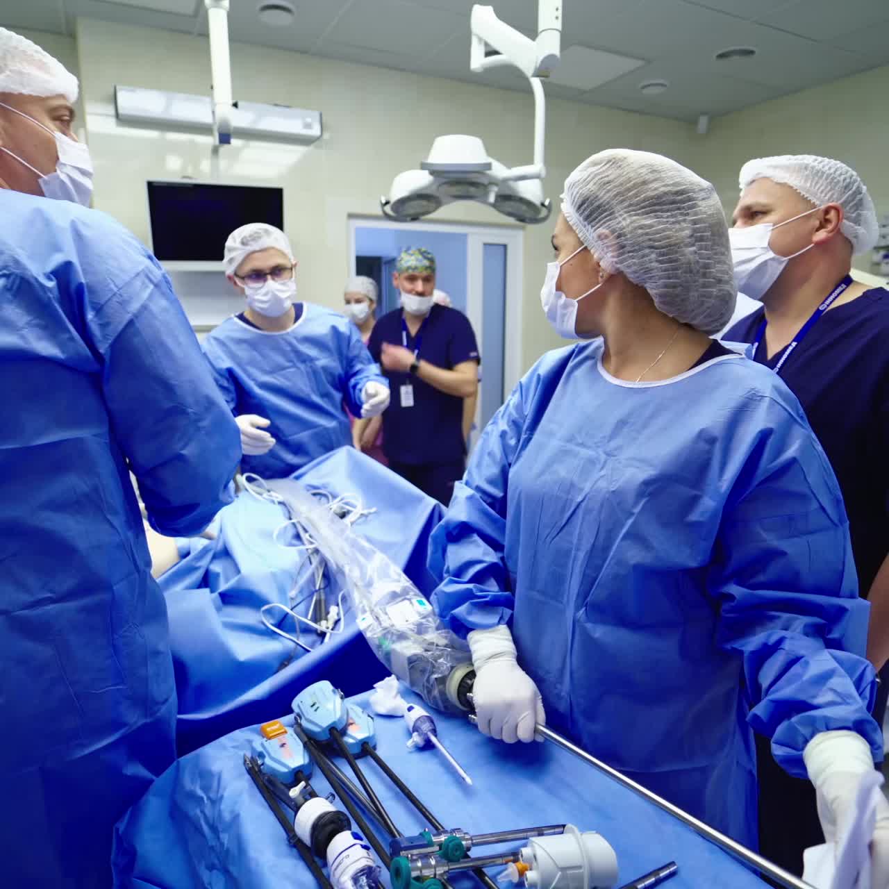 Operating room at modern hospital. Robot for operations controlled by the surgeon
