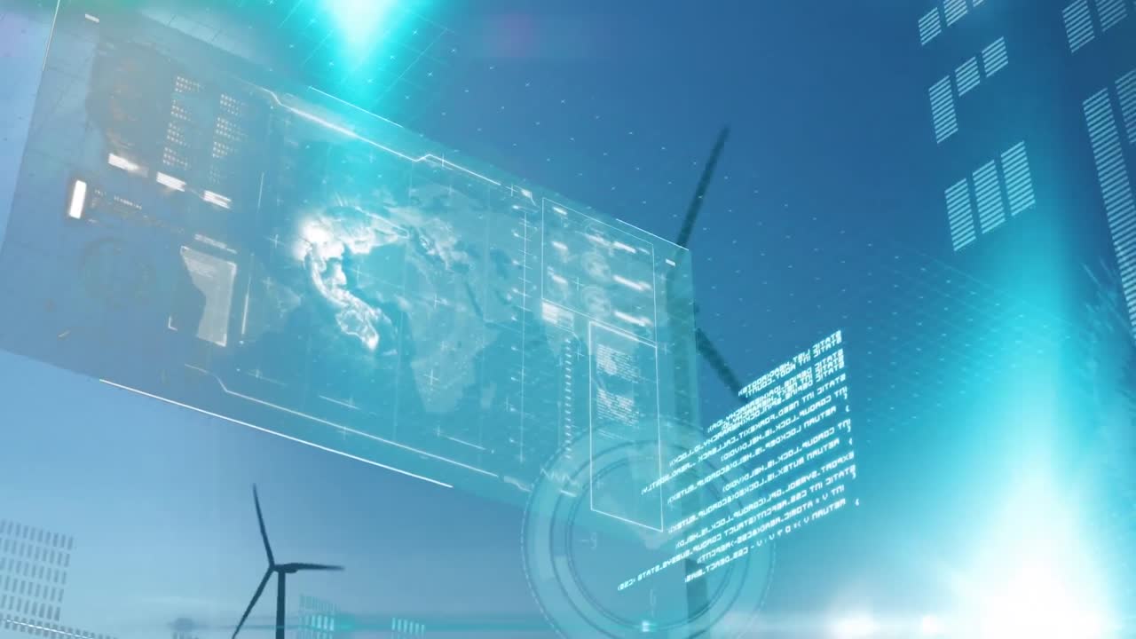 Animation of statistics and data processing over wind turbines