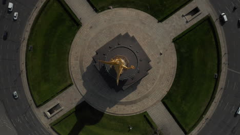 AERIAL:-Overhead-Birds-Eye-Drone-View-of-Berlin-Victory-Column-Roundabout-with-Little-Car-Traffic-during-Coronavirus-COVID-19