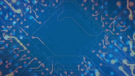 animación de las conexiones del microprocesador contra el espacio de copia en fondo azul