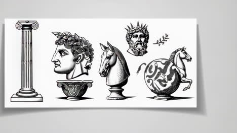 black and white stylized classical bust illustrations
