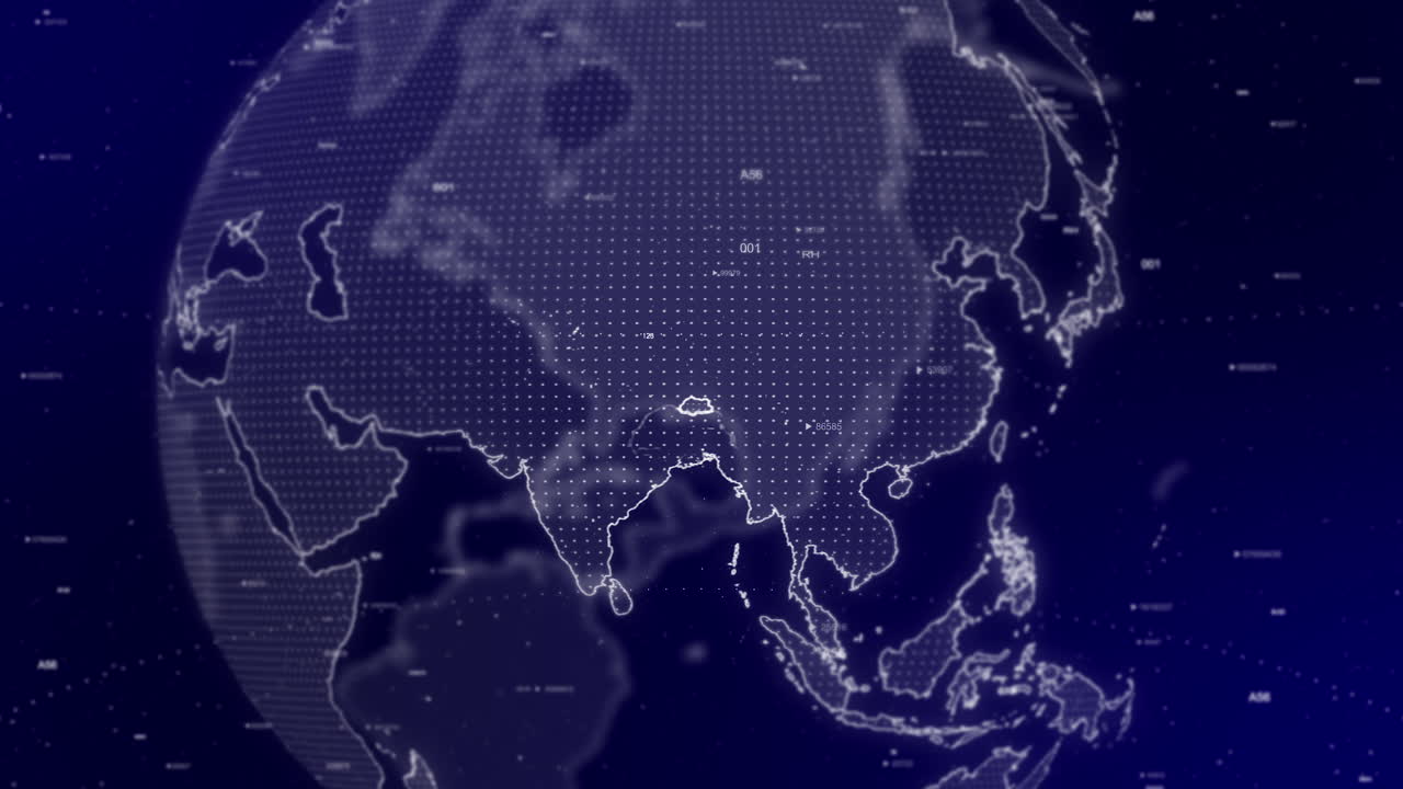 영화적 비디오 배경은 부탄 국가를 확대하여 회전하는 디지털 지구를 보여줍니다.