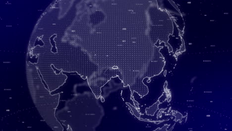 Un-Fondo-De-Video-Cinematográfico-Muestra-Un-Globo-Digital-Girando,-Acercándose-Al-País-De-Bután