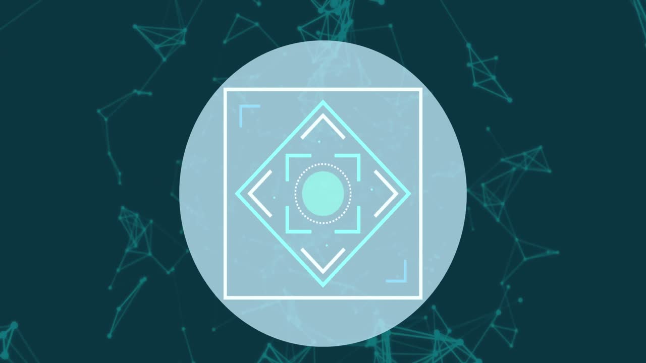 неонные квадратные формы над кругом на фоне сети соединений на зеленом фоне