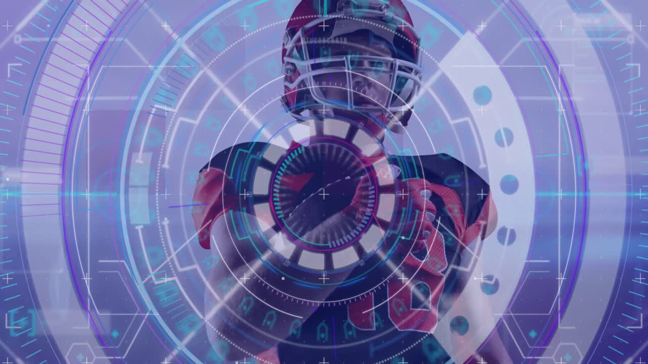 animación de la exploración del alcance sobre el jugador de fútbol americano masculino con la pelota