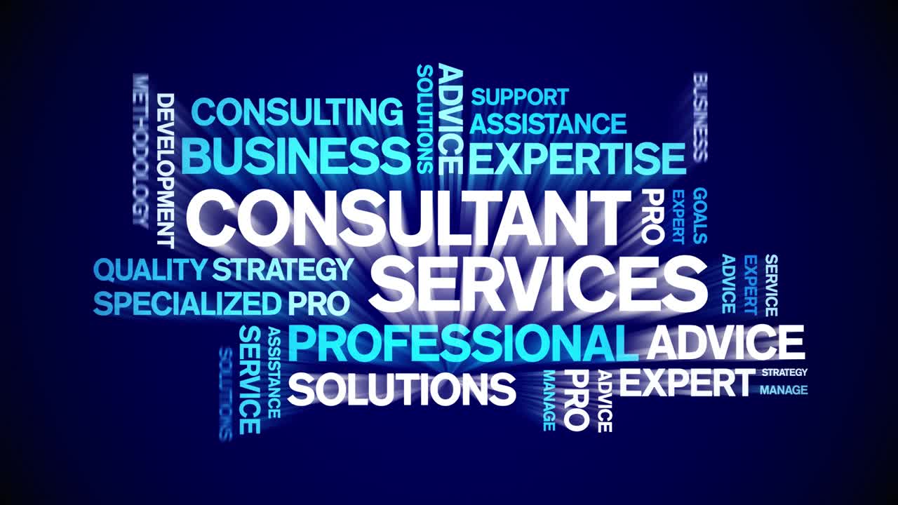 Consultant services animated word cloud,animation typography seamless loop.