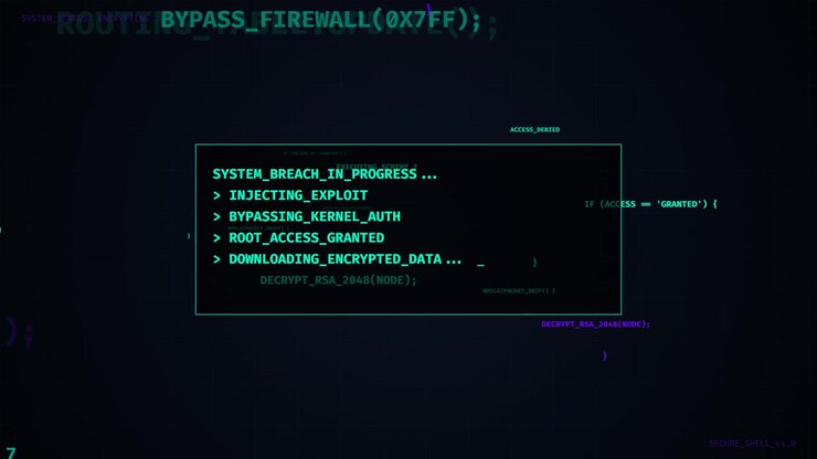 Digitale interface voor cyberbeveiligingsinbreuk met hackcode