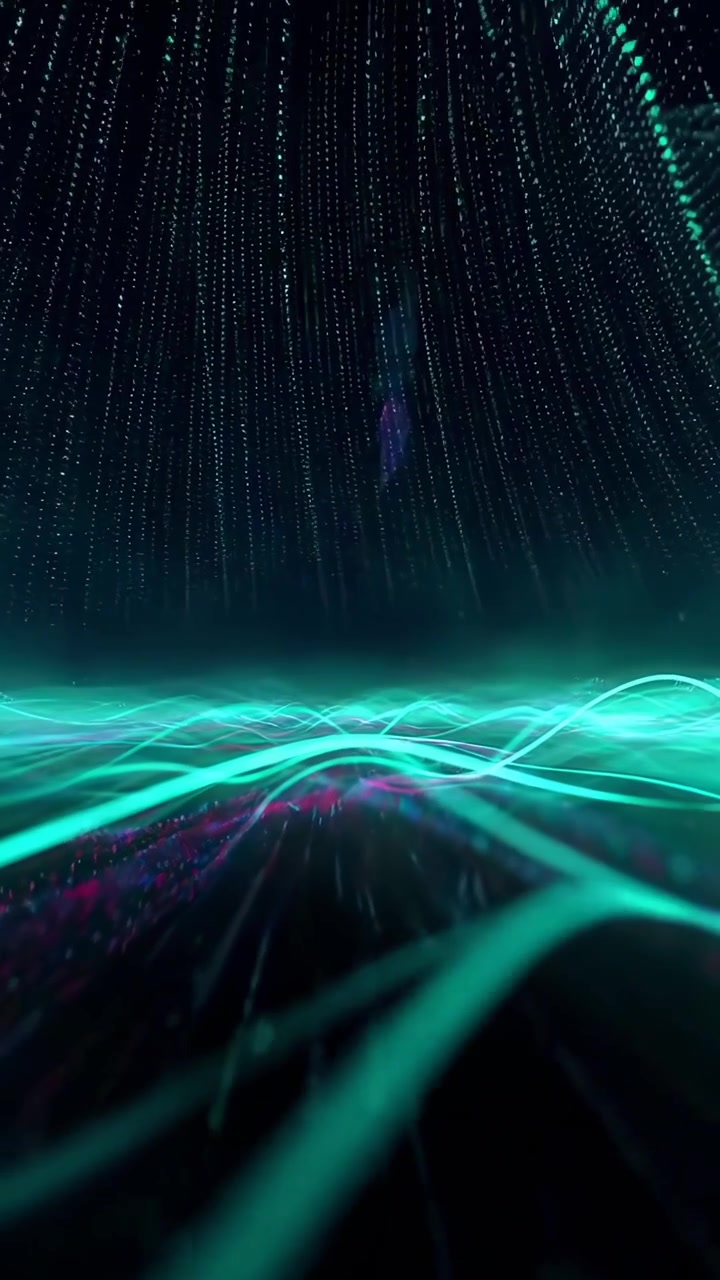 Dynamic Abstract Background of Glowing Teal Lines and Particles