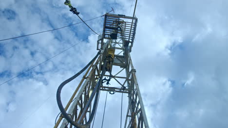 high metal support with the equipment for drilling. gas and oil production concept. low angle view.