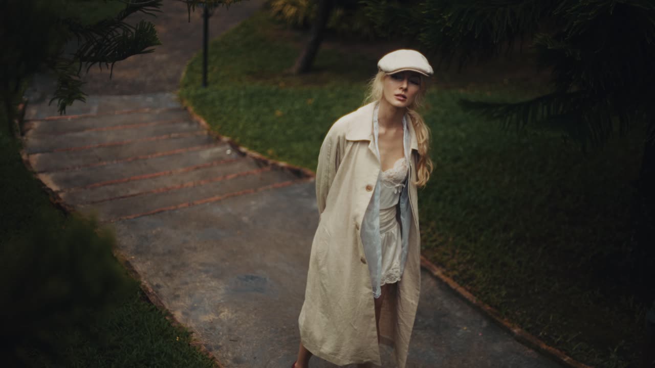 Fashionable Woman in Trench Coat Outdoors