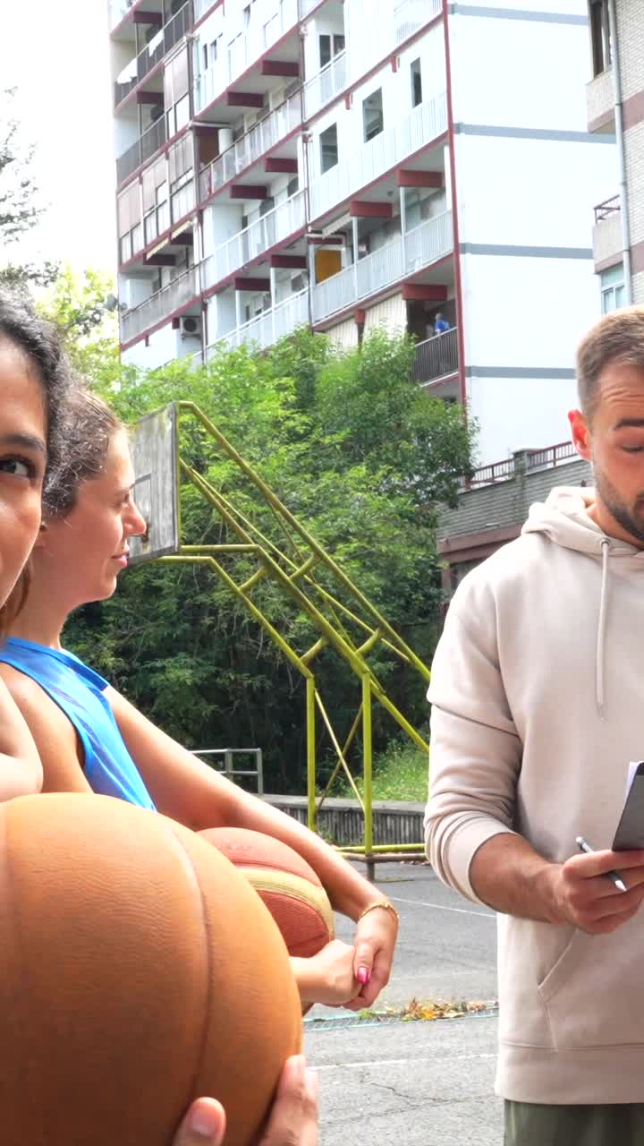 Basketball coach with team