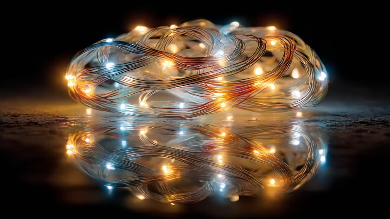 An Artistic Display of Twinkling LED Fairy Lights Reflected on a Surface, Illustrating a Serene and Captivating Ambiance with Enchanting Colors