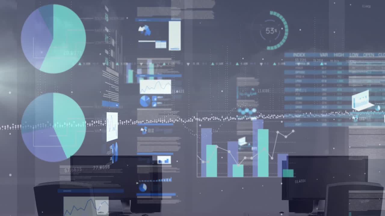 Animation of financial data processing over office