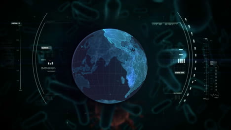 animation of red corona virus with world globe