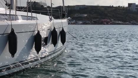 tied sailing yacht in harbor