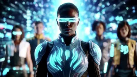 futuristic woman in cyber-armor