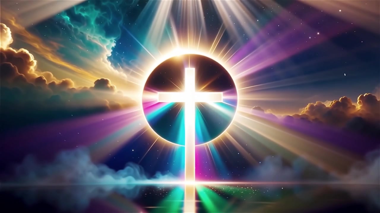 Croce Cristiana Luce Celestiale Sfondo per il Culto.