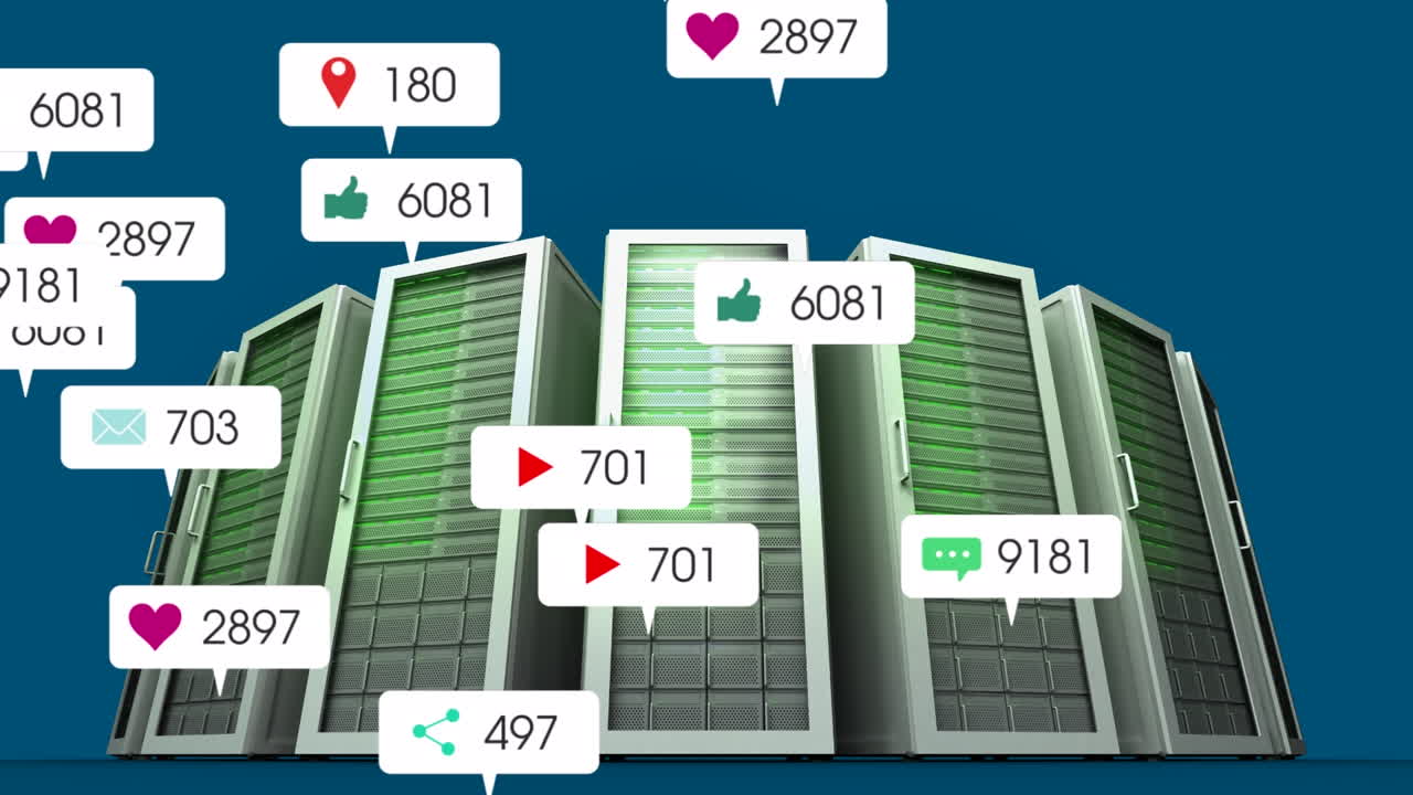 컴퓨터 서버를 통해 소셜 미디어 알림의 애니메이션