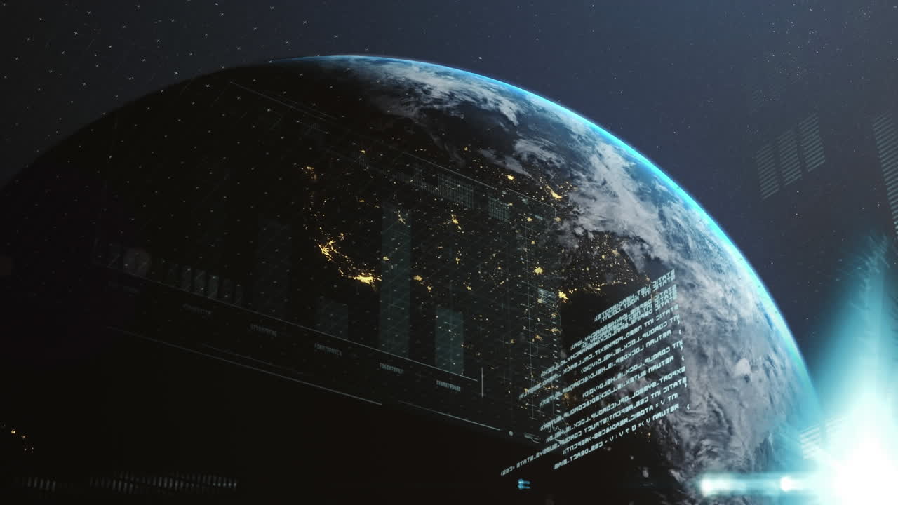 Charts and graphs over earth.