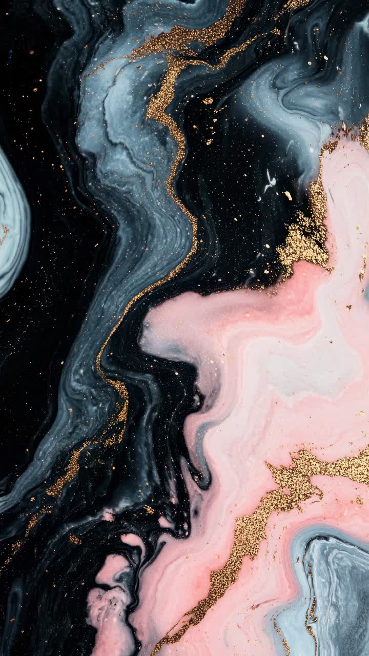 Abstract marbled design with pink, black, and gold swirls