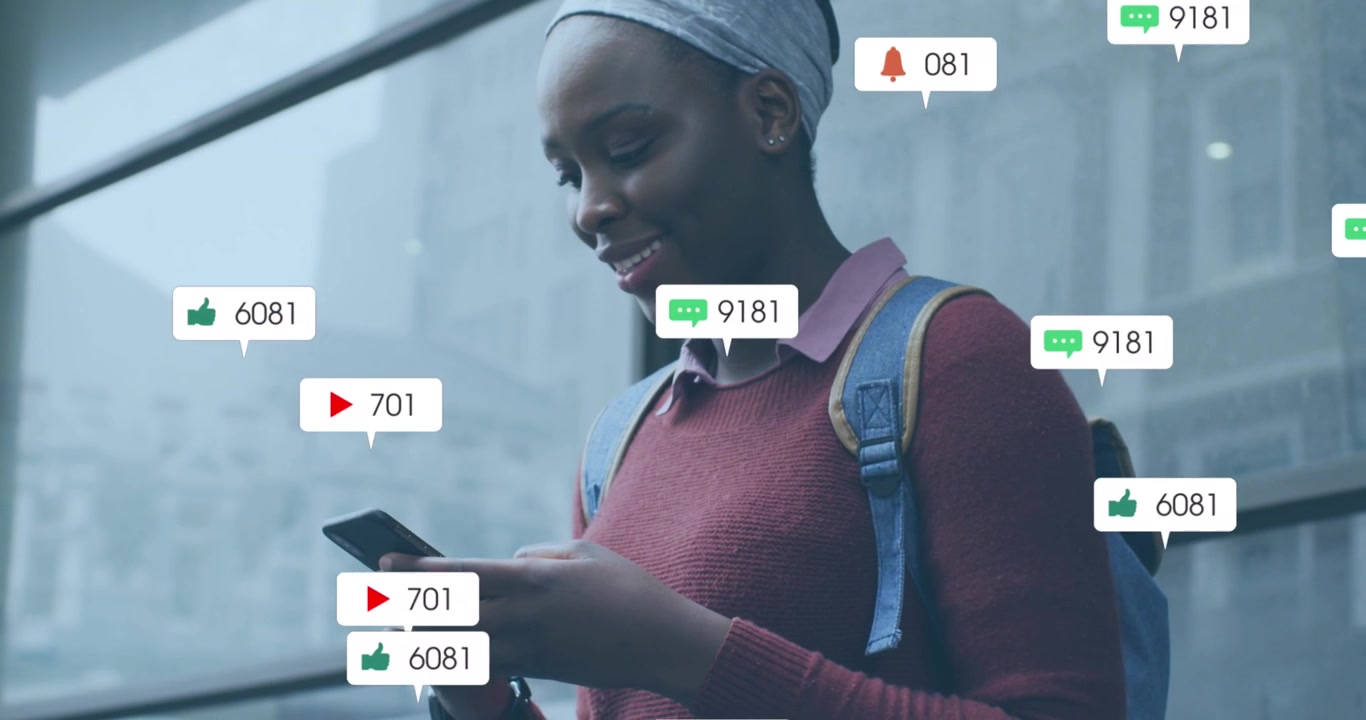 Young Woman Using Smartphone with Social Media Notifications
