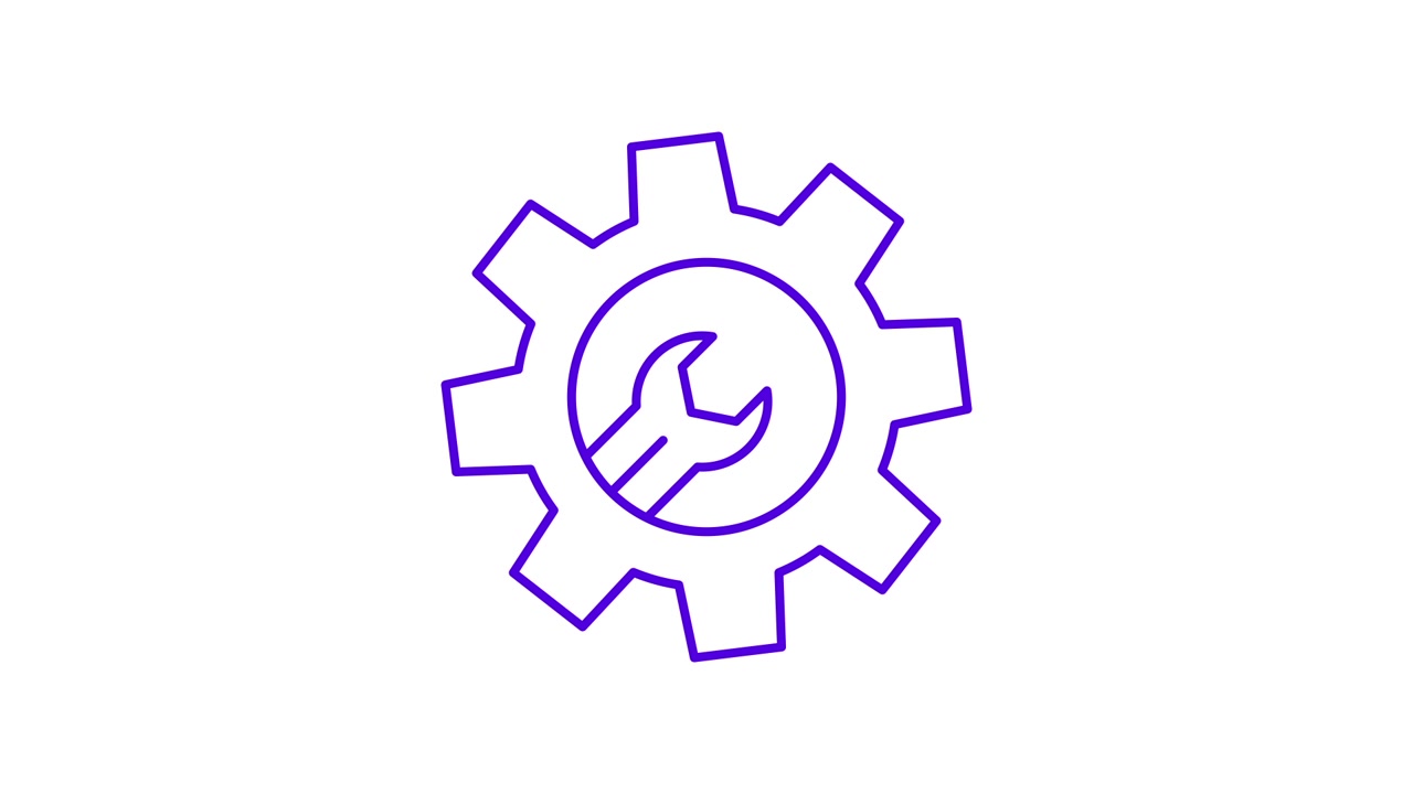 Animated Line Art Icon of Gear with Wrench