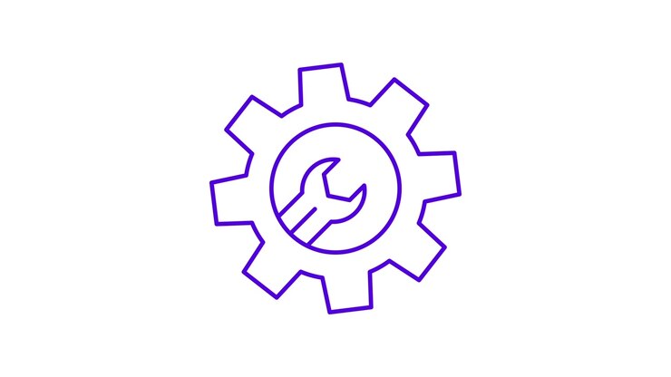 Animated Line Art Icon of Gear with Wrench