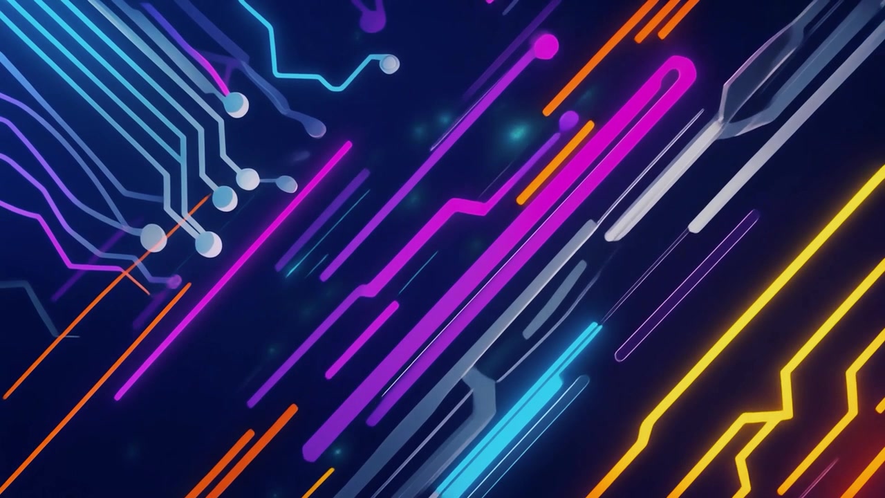Zářivá abstraktní deska plošných spojů se zářícími digitálními spoji