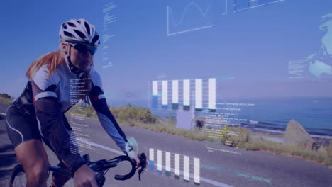 Cyclist-riding-on-coastal-road-with-data-analysis-animation-overlaid