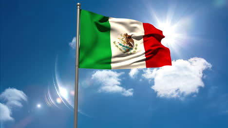 Bandera-Nacional-De-México-Ondeando-En-El-Asta-De-La-Bandera-