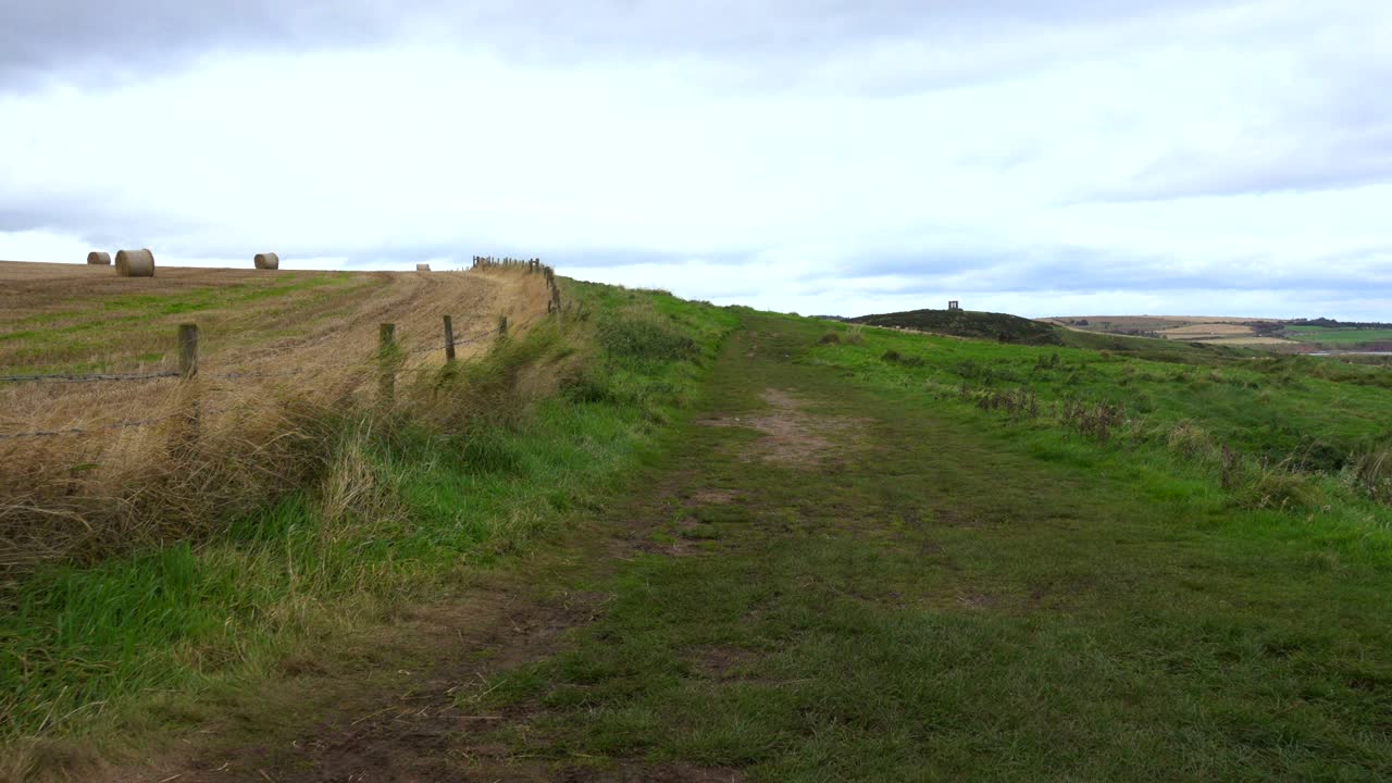 campos de trigo con balas de heno en el campo en un día nublado