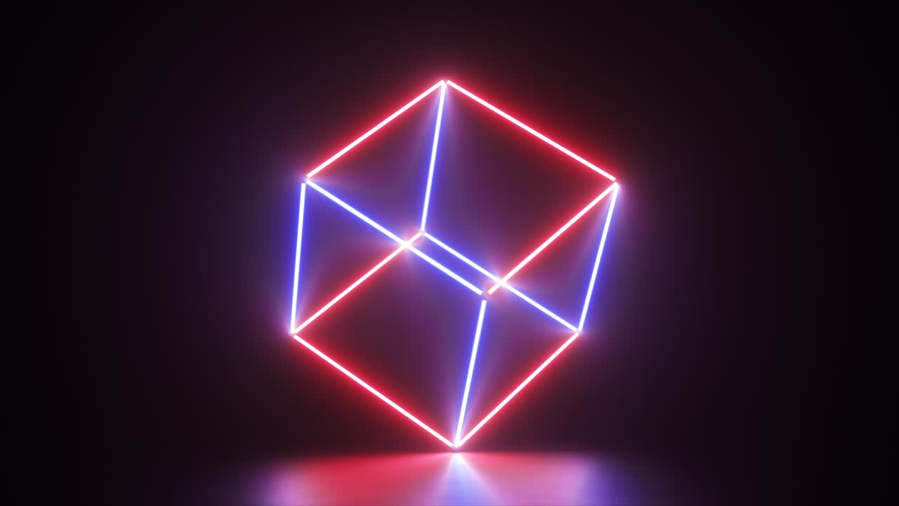 cubo geométrico brillante de neón
