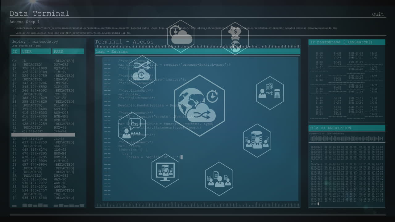 Animation of digital icons spinning over data processing against black background
