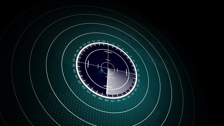 Radar screen concept. Radar scanner search for enemy aircraft and ship. 3d view of radar scan over 4k resolution.