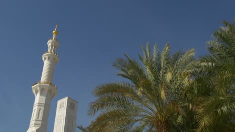 tiempo del día cielo azul abu dhabi famoso jeque zayed mezquita torre palm view 4k emiratos árabes unidos
