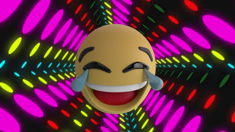 Animation-of-crying-emoji-icon-over-neon-tunnel