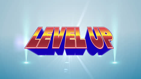 animation of level up over grey background with lights