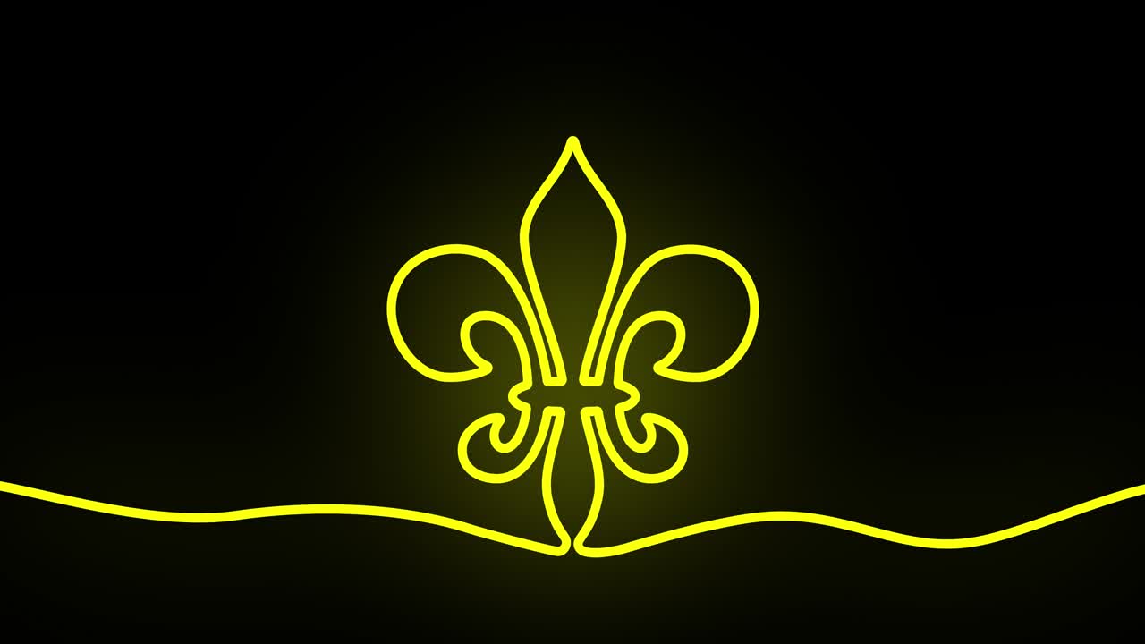 el martes gordo de mardi gras. dibujo animado de la línea hermosa amarilla verde púrpura flor de lis lirios símbolo en fondo negro. carnaval veneciano mardi gras patrón de bucle sin costuras. movimiento gráfico 4k
