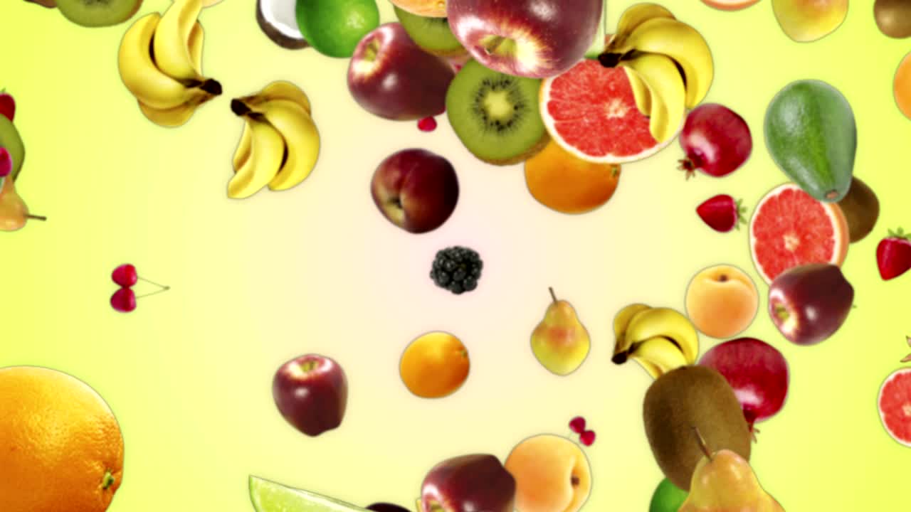 fondo de frutas que caen, bucle, con canal alfa