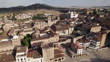 Aerial-View-Over-City-Of-Cáceres-In-The-Autonomous-Community-of-Extremadura-In-Spain