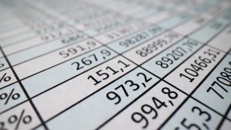 close-up of a spreadsheet with financial data and numbers