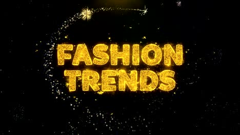 fashion trends text on gold particles fireworks display.
