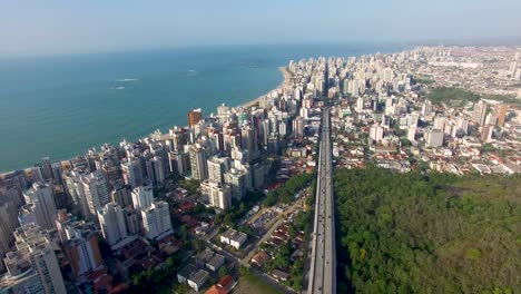 Aerial-image-of-the-old-town,-showing-the-beginning-of-the-bridge---4k-image