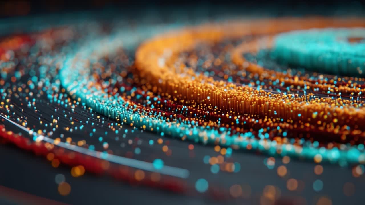 A Captivating Visual Journey Through Vibrant Patterns of Colorful Particles in Swirling Motion, Revealing the Harmony of Shapes and Textures in an Abstract Composition