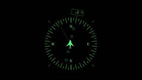 Airplane-instrument-with-green-monitor-display-showing-aircraft-icon-and-compass-on-black-background