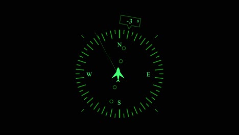 Airplane instrument with green monitor display showing aircraft icon and compass on black background