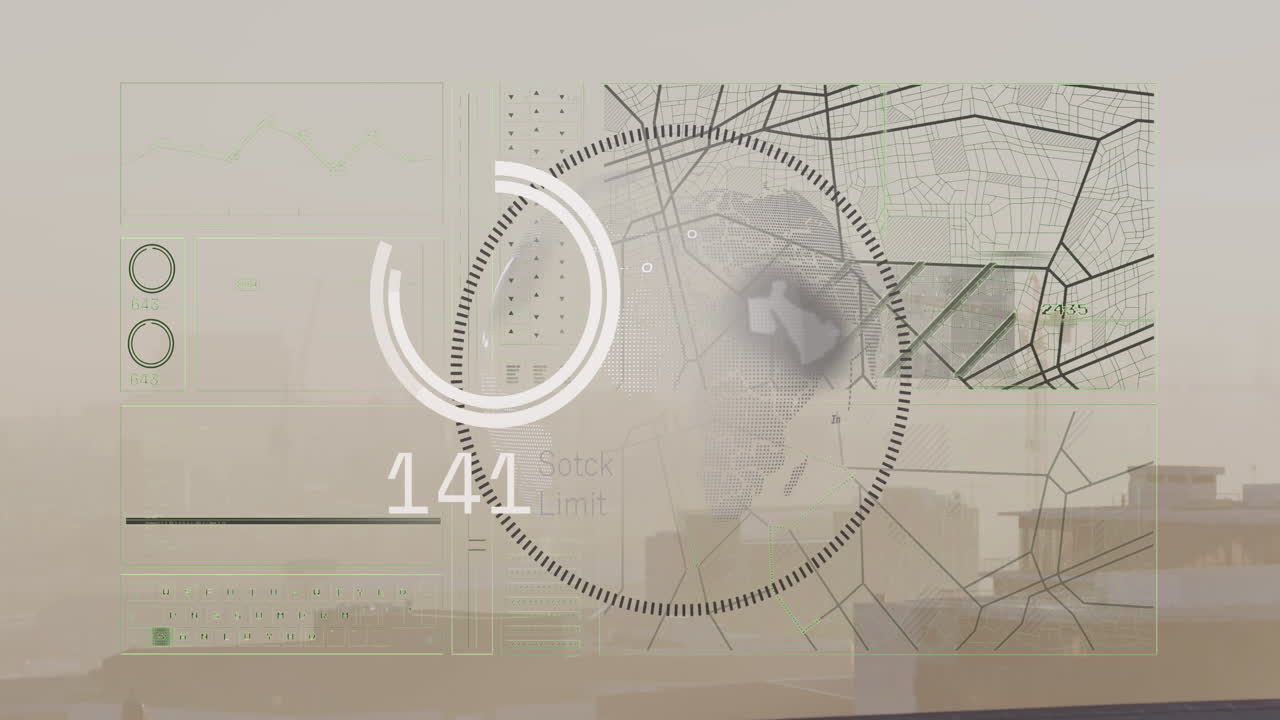 animación del procesamiento de datos financieros sobre el paisaje urbano