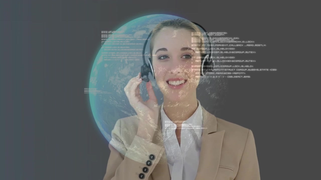Empresária usando headset com holograma digital da Terra