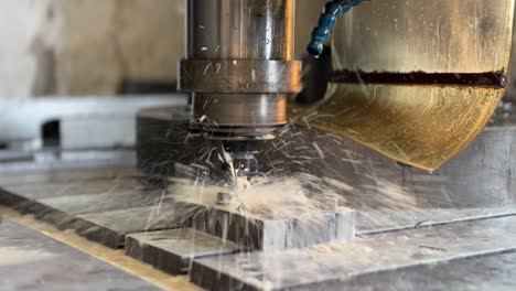 automated programmed cnc vertical drilling machine. process over stainless steel metal piece industrial factory 4k. type a