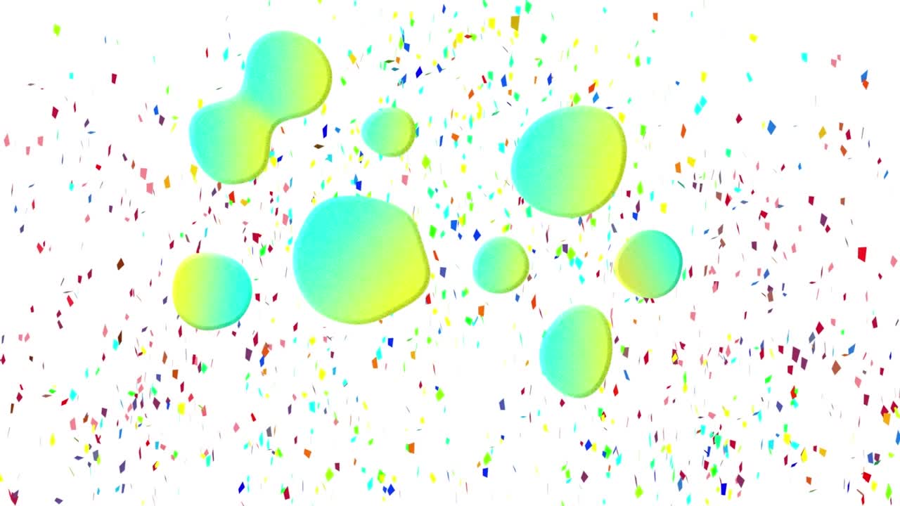 白い背景の紙吹雪の上に広がる緑色の染みのアニメーション
